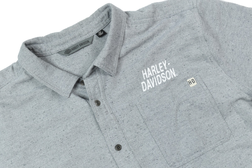 Harley Davidson #1 Graphic Short Sleeve Woven Shirt Mens 3XL Gray Button-Down